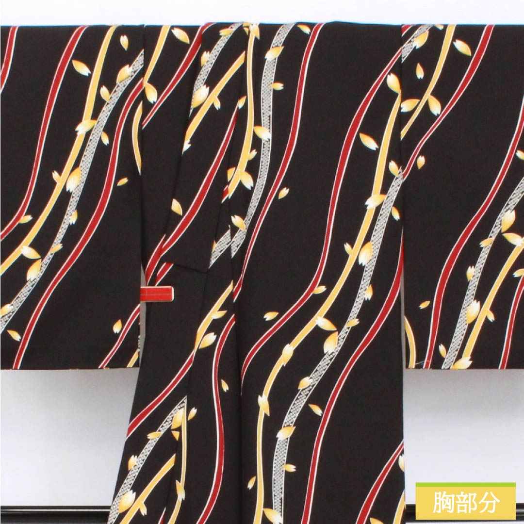 Komono Polyester S Rank, Length 157.5cm, Sleeve-to-sleeve 65.5cm, Unlined, Katazome, Curves, Flower Petals, Washable Kimono, Black-based, 1115007812310