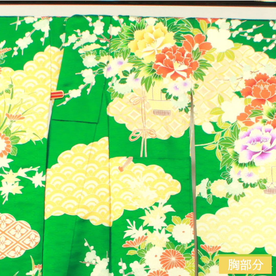 振袖 正絹 身丈161.5cm 裄丈65cm 袷 濡葉色 京友禅 吉祥文様 Aランク 緑系 1113001973419