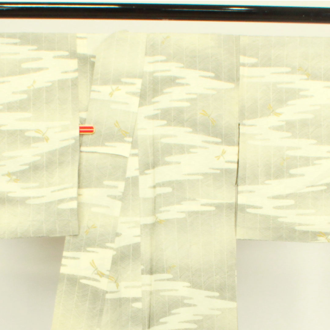 夏物 正絹 小紋 身丈155cm 裄丈62cm 乳白色(にゅうはくしょく) トンボ 道長取り 絽 Sランク クリーム系 1132000602315