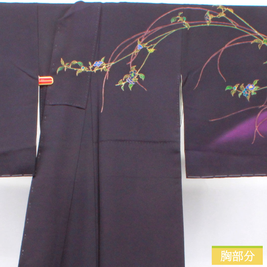 Homongi, pure silk, lined, length 158.5cm, sleeve length 65.5cm, brown, floral pattern, basting thread included, unused, S rank, purple, 1112003552320