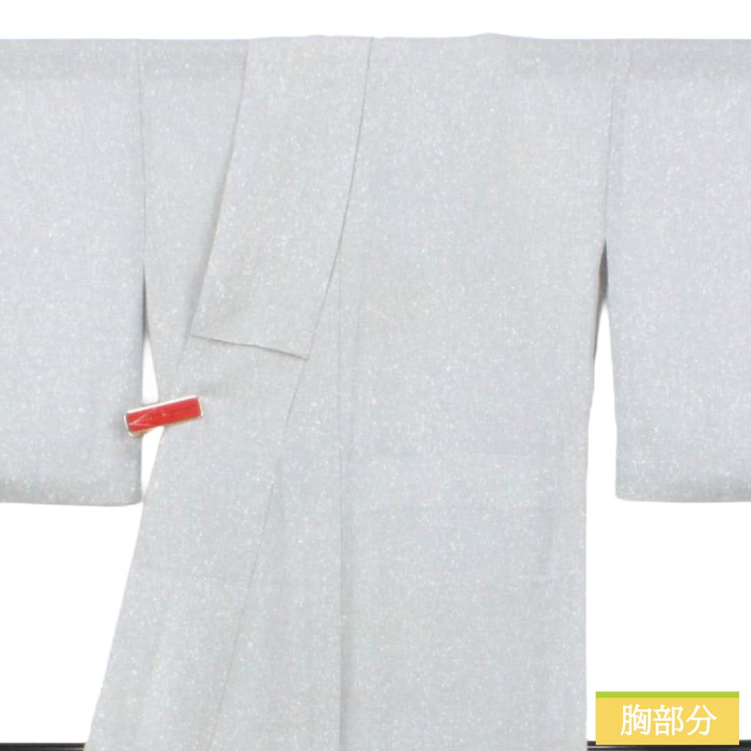 夏物 正絹 小紋 Aランク 身丈156cm 裄丈65.5cm 銀灰色(ぎんかいしょく) タタキ染 一つ紋 丸に上り藤 絽 グレー系 1132006423322