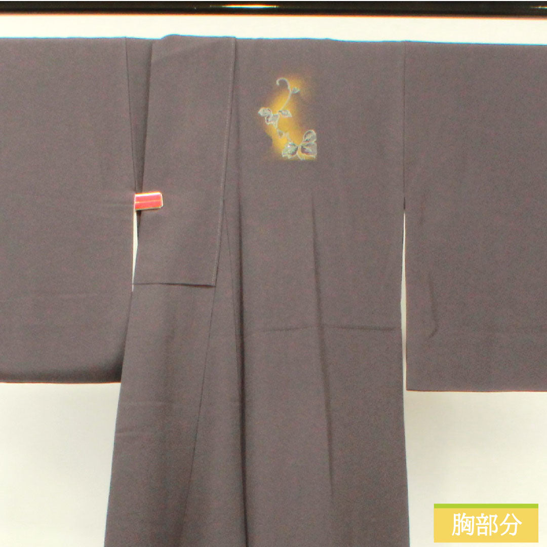 訪問着 正絹 袷 身丈161cm 裄丈66.5cm 黝色(ゆうしょく) 京友禅 蝶 蔦 流水 Sランク グレー系 1112004162422