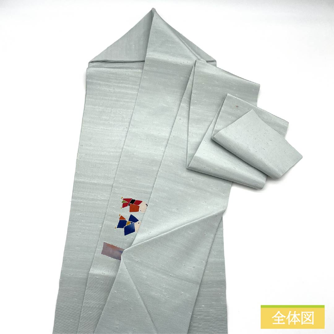 名古屋帯 正絹 Aランク 藍白色(あいじろいろ) ひげ紬 染め帯 童 帯丈368cm ポイント柄 カジュアル 水色系 1124009623324 名古屋仕立て