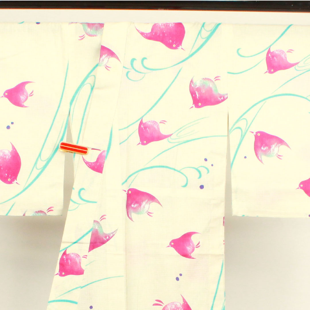 浴衣 乳白色 千鳥 木綿 Sランク 単衣 身丈166.5cm 裄丈66.5cm クリーム系 1118001912515