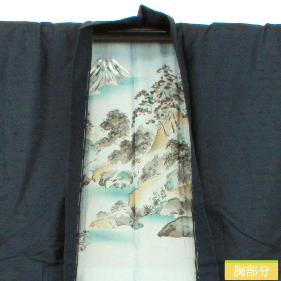 男物 正絹 Aランク 身丈101cm 裄丈73cm 濃紺色(のうこんいろ) ひげ紬 しつけ糸付き 紺系 1119001613118