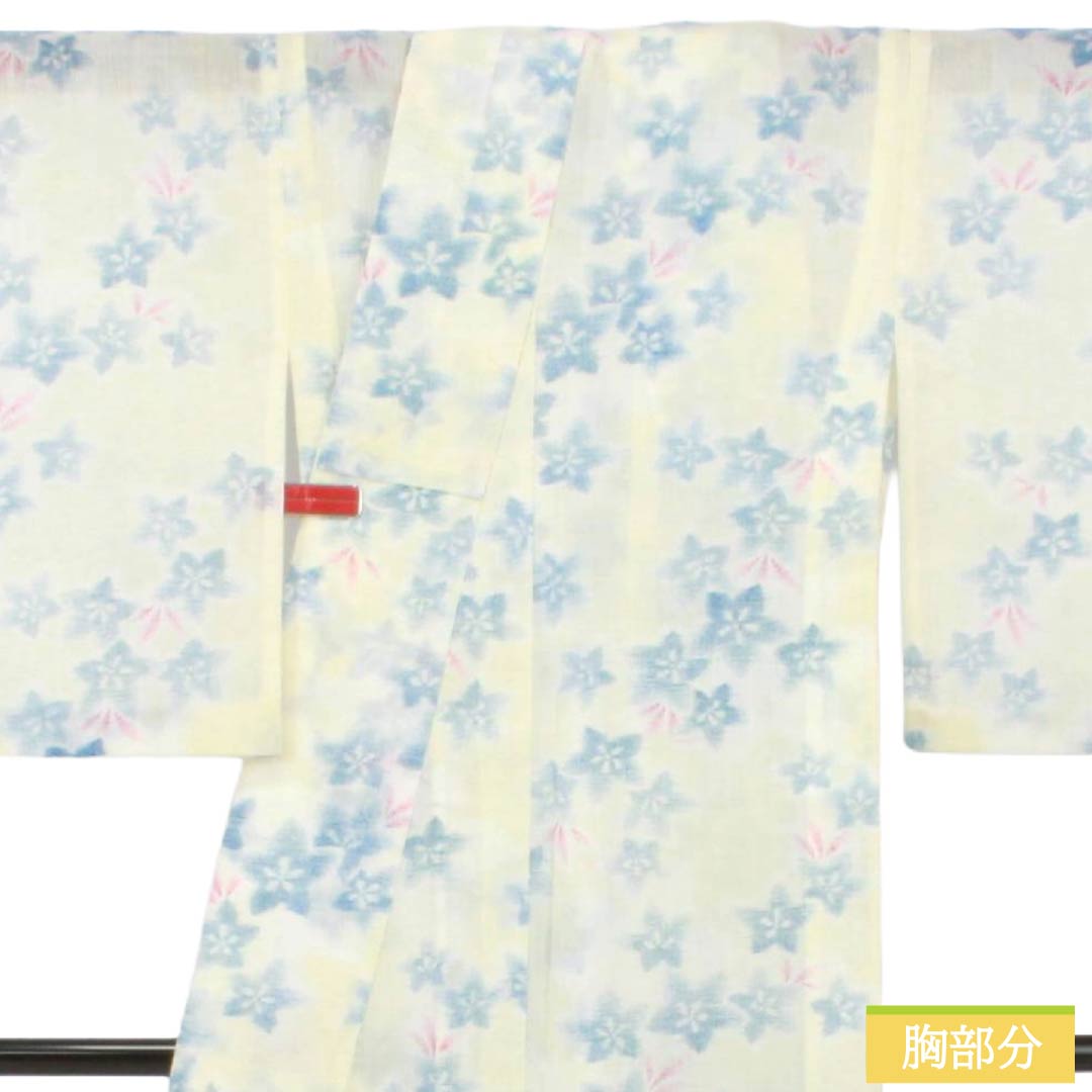 夏物 麻 紬 Sランク 身丈158.5cm 裄丈64cm 白百合色(しらゆりいろ) 夏上布 縮 花柄 紗 白系 1132003622311
