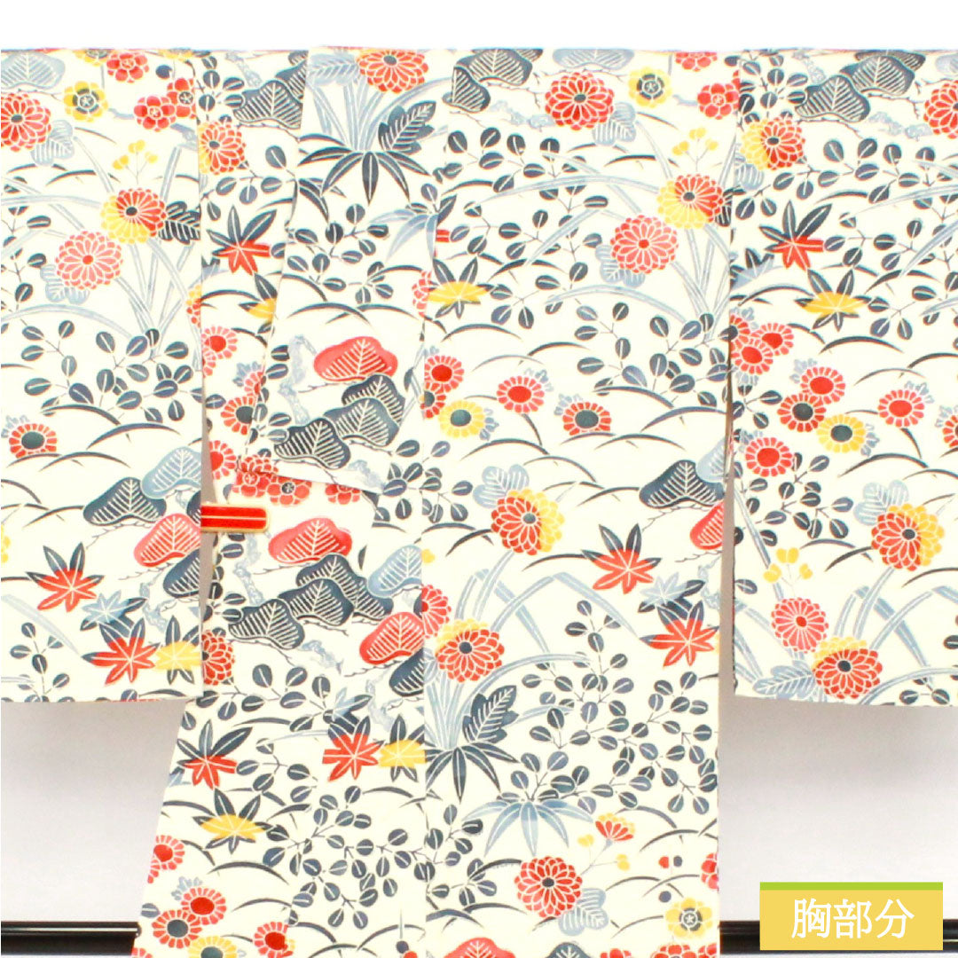 小紋 正絹 Sランク 身丈161cm 裄丈63cm 袷 京紅型 菊 萩 松 しつけ糸付き 白系 1115007602411