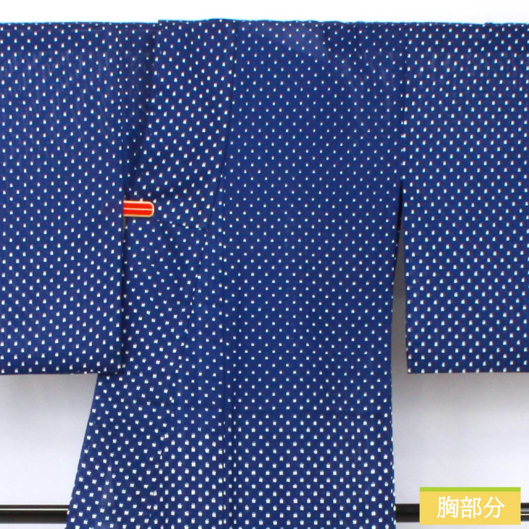 夏物 ポリエステル 訪問着 身丈161cm 裄丈65cm 抽象模様 洗える着物 絽 Aランク 紺系 1132002253418