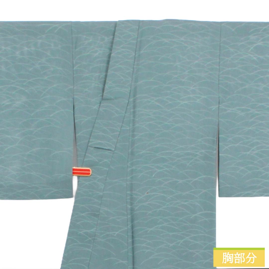 夏物 正絹 小紋 Aランク 身丈157cm 裄丈62cm 浅葱鼠色(あさぎねずいろ) 露芝 絽 緑系 1132004713319