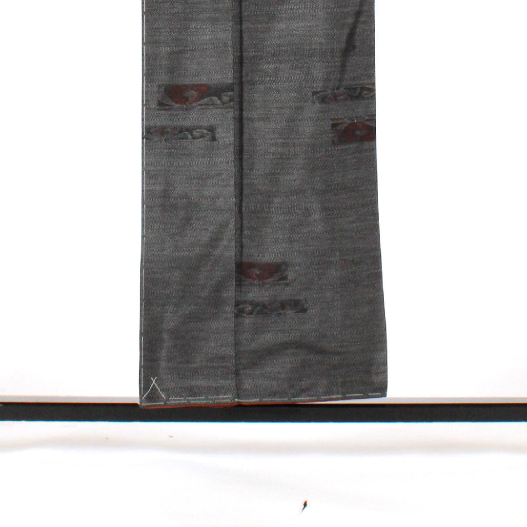 大島紬 身丈154.5cm 裄丈62cm 緯総絣 草花模様 正絹 Aランク 袷 黒系 1116001523210