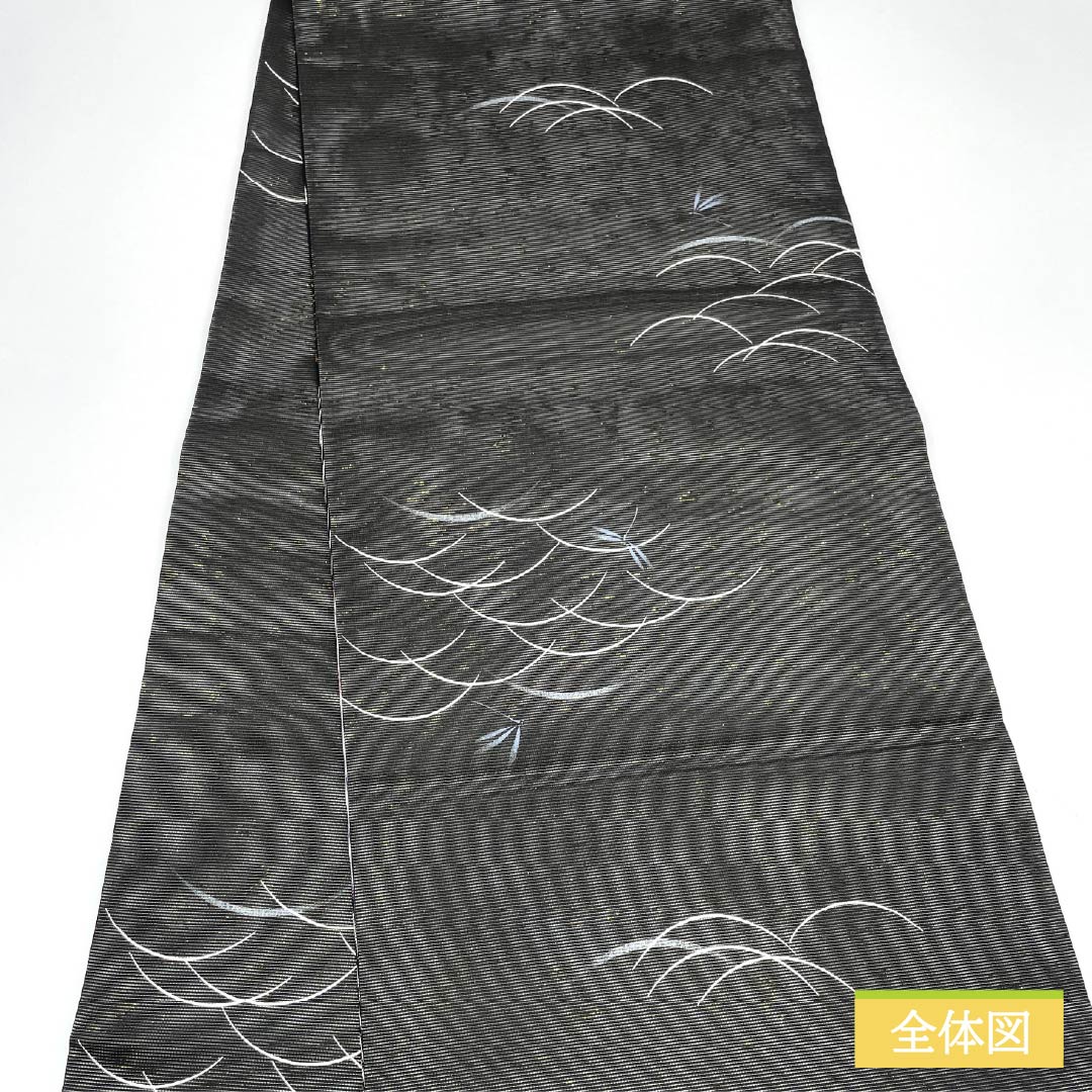 名古屋帯 正絹 リバーシブル 格子 桜 夏帯 帯丈370cm Sランク 全通 セミフォーマル 黒系 1124006802310 開き仕立て