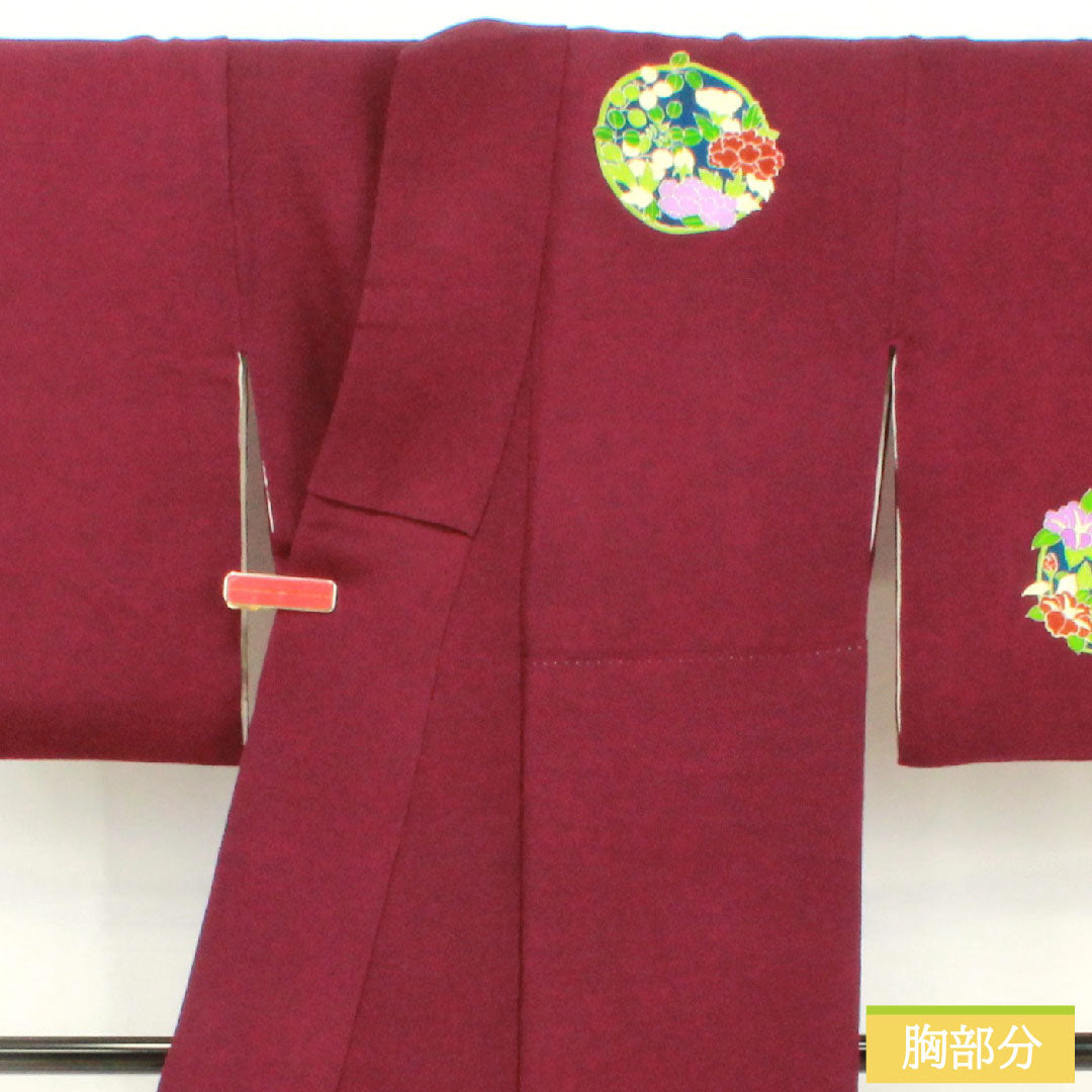 Homongi, pure silk, lined, length 158.5cm, sleeve length 64.5cm, light purple, Kyoto Yuzen, chrysanthemum, iris, crepe, A rank, purple, 1112005173320