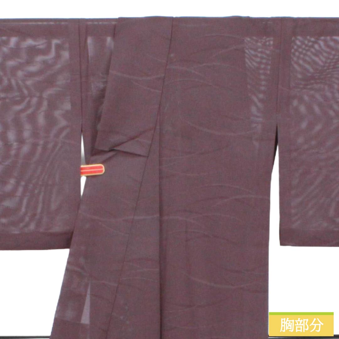 夏物 ポリエステル 色無地 Sランク 身丈159.5cm 裄丈64cm 錆臙脂色(さびえんじいろ) 洗える着物 露草 絽 紫系 1132005692320