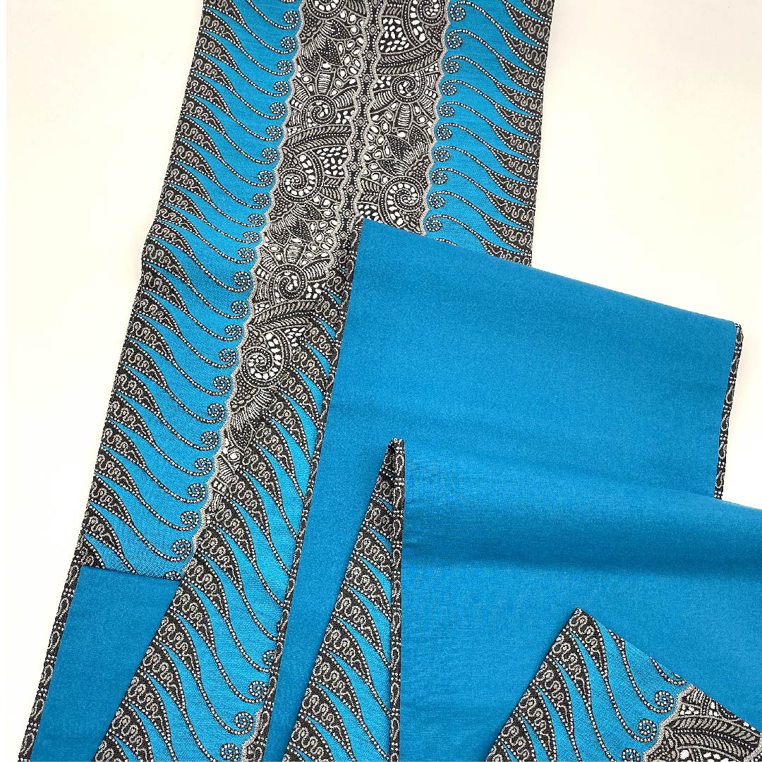 名古屋帯 活色 幾何学模様 ペイズリー柄 帯丈375.5cm 正絹 Sランク 全通 カジュアル 青系 1124005152317 開き仕立て
