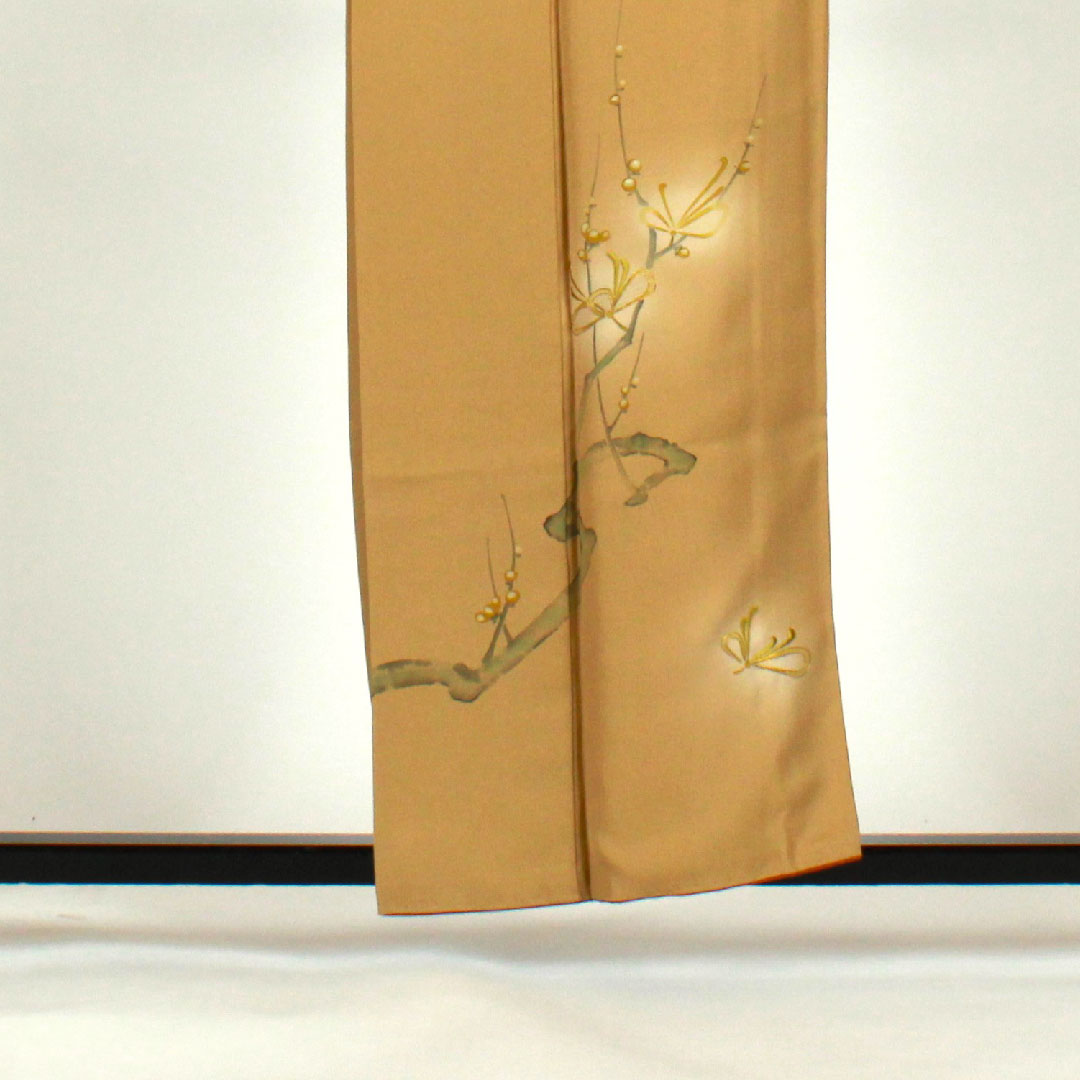 訪問着 袷 身丈157cm 裄丈66cm 刺繡 梅 正絹 Sランク 黄系 1112000822323
