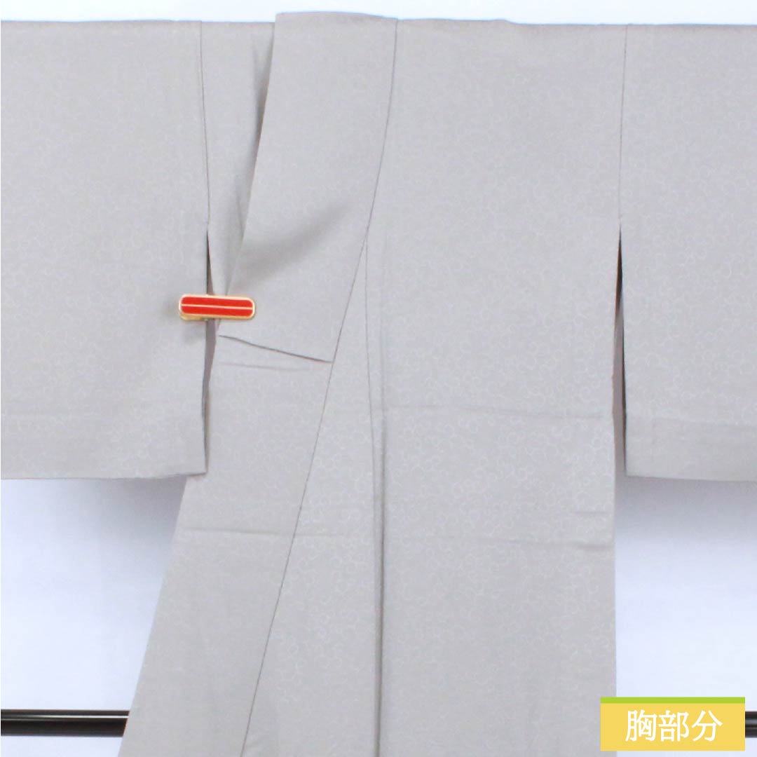 色無地 正絹 Sランク 身丈154cm 裄丈64cm 錫色(すずいろ) 一つ紋 丸に片喰 唐草 単衣 グレー系 1114002382222