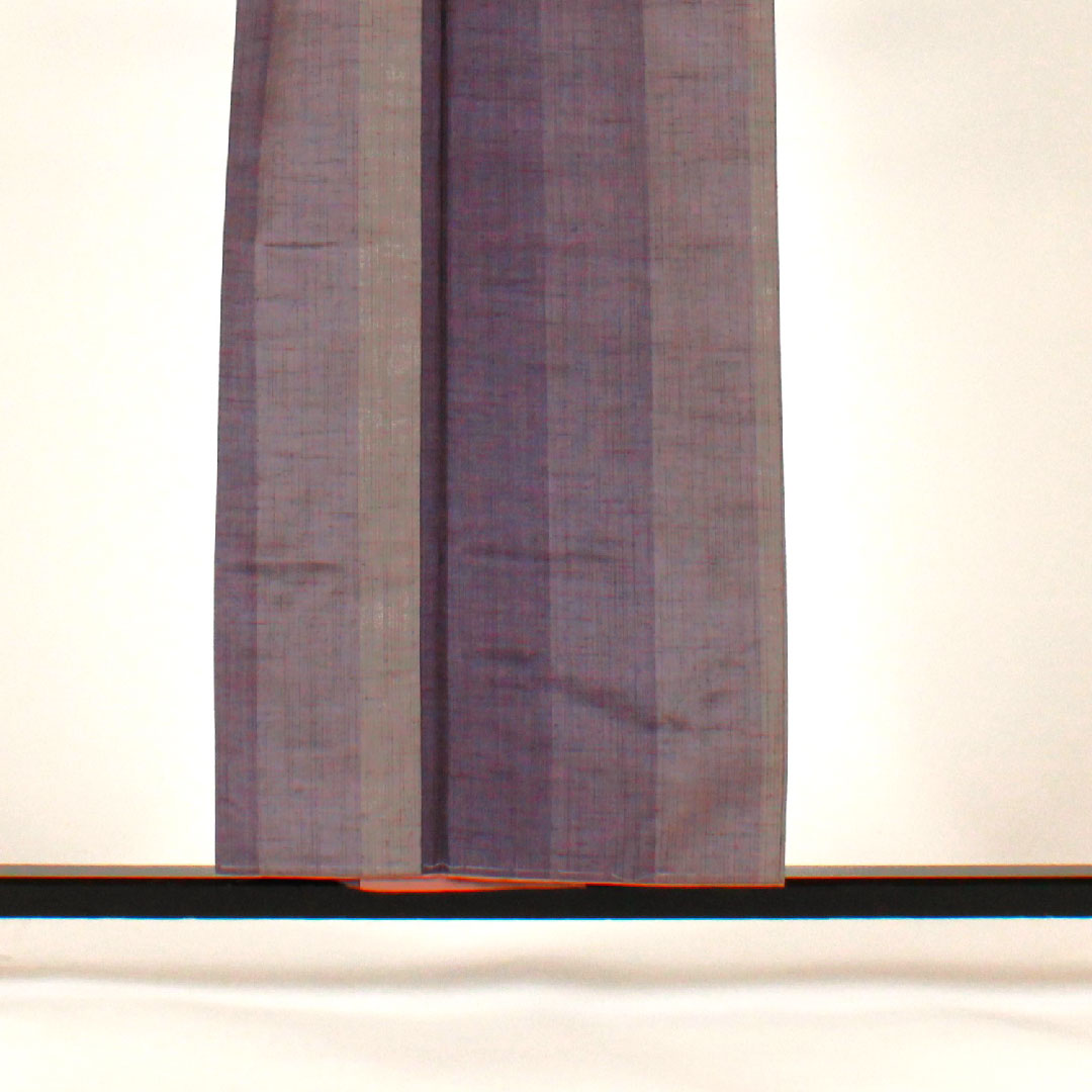 紬 身丈155cm 裄丈63cm 縞模様 手織り 正絹 Sランク 袷 紫系 1116000992320