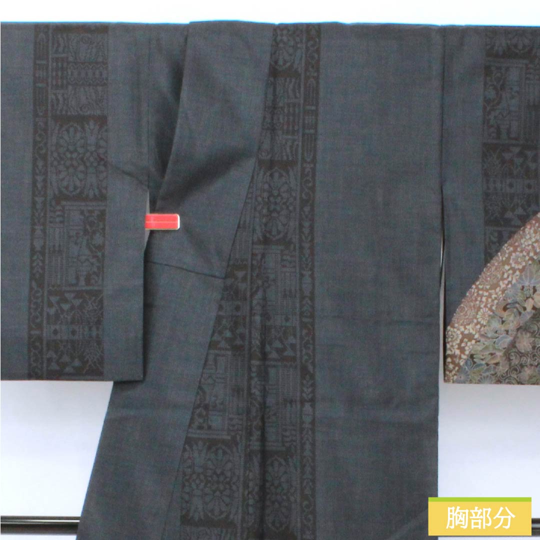 訪問着 正絹 Sランク 袷 身丈161.5cm 裄丈65.5cm 紺色(こんいろ) 大島紬 草花 紺系 1112007302418