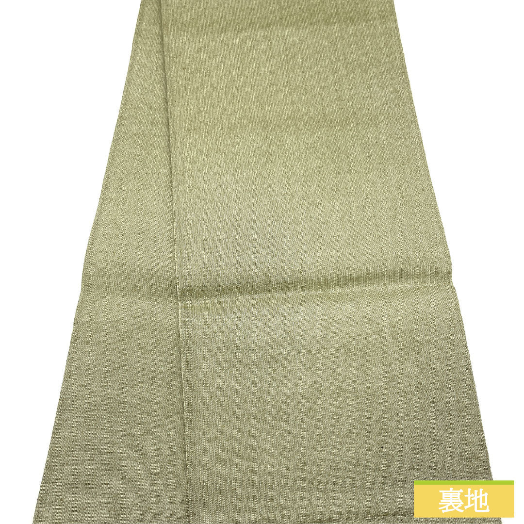 袋帯 正絹 Sランク 櫛織 西陣織 抽象模様 帯丈472cm ポイント柄 カジュアル 緑系 1123016772419