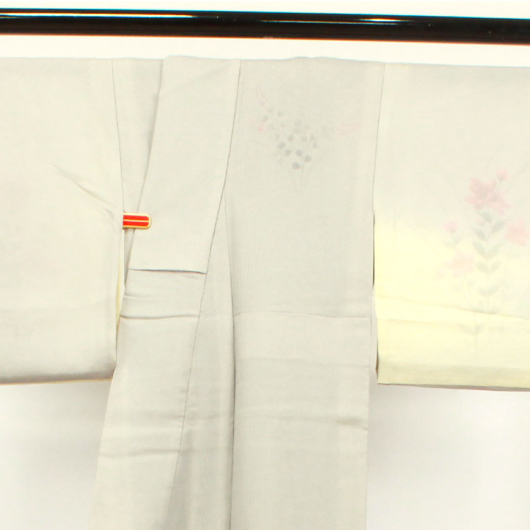 夏物 正絹 訪問着 身丈157cm 裄丈63.5cm 雲井鼠色(くもいねずいろ) 草花模様 二重紗 Aランク グレー系 1132001543322