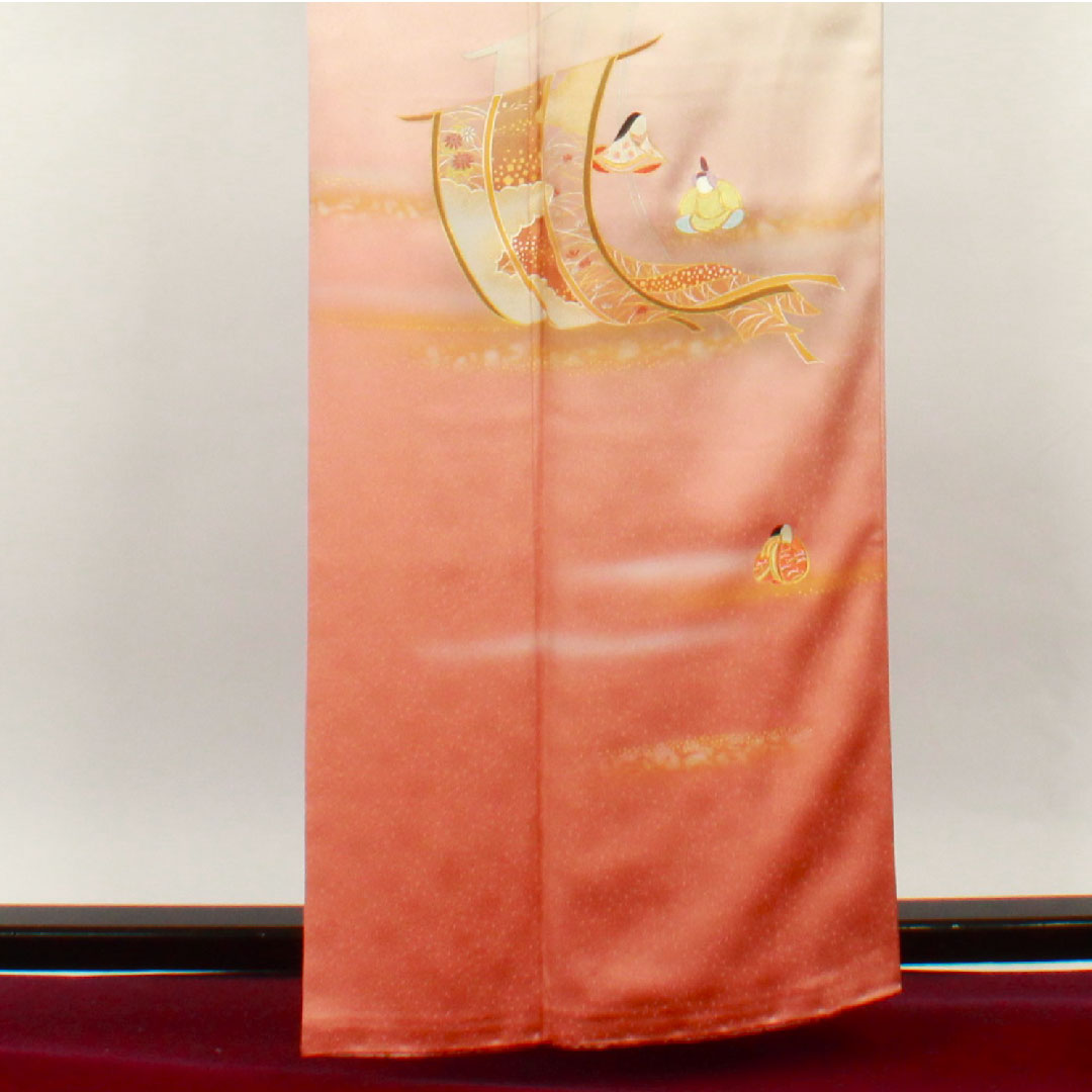 訪問着 袷 身丈160cm 裄丈65cm 桜色 人間国宝 福田喜重 人物模様 正絹 Sランク ピンク系 1112001512413