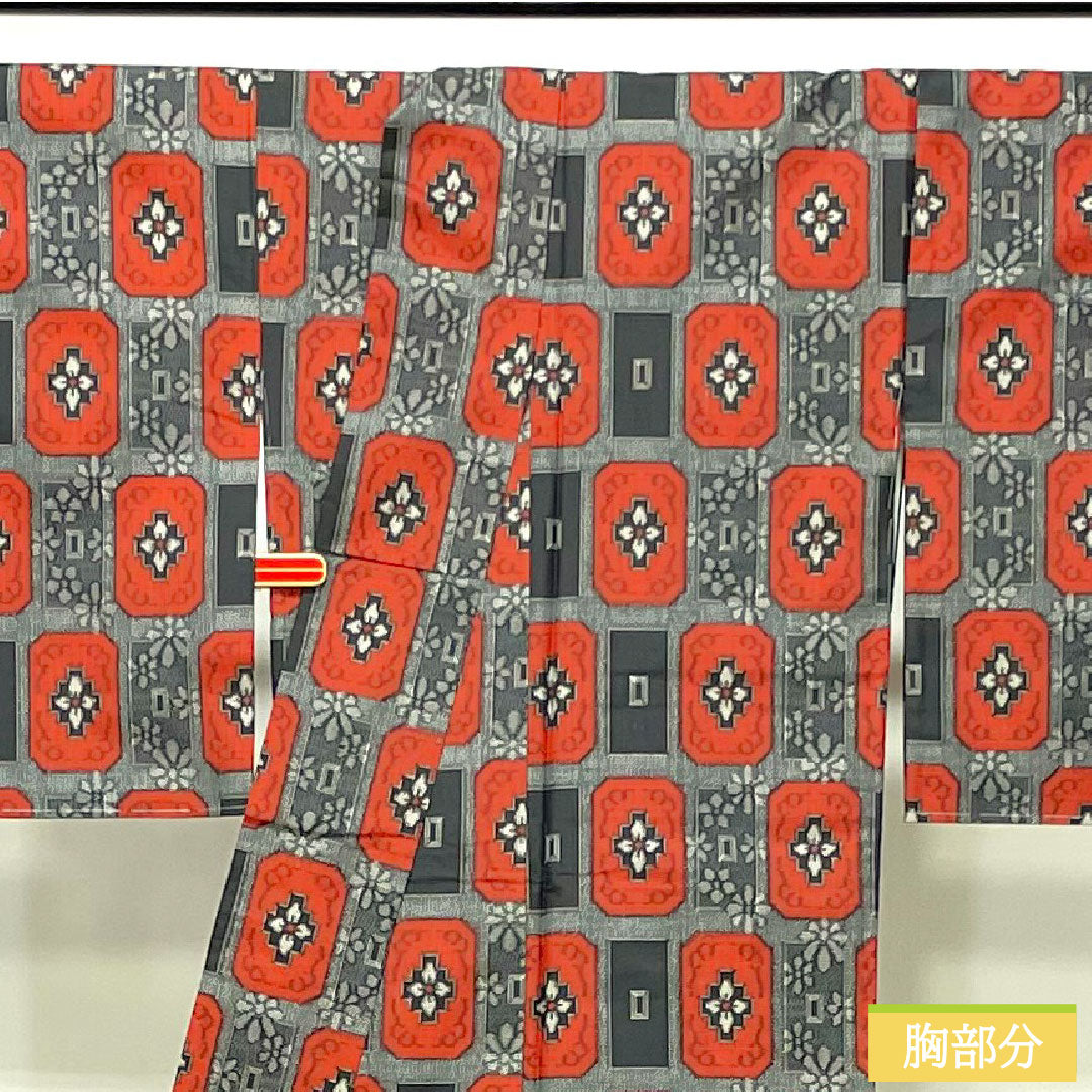 村山大島 正絹 身丈158.5cm 裄丈64.5cm アンサンブル 抽象模様 しつけ糸付き 未使用品 Sランク 袷 黒系 1116003262310