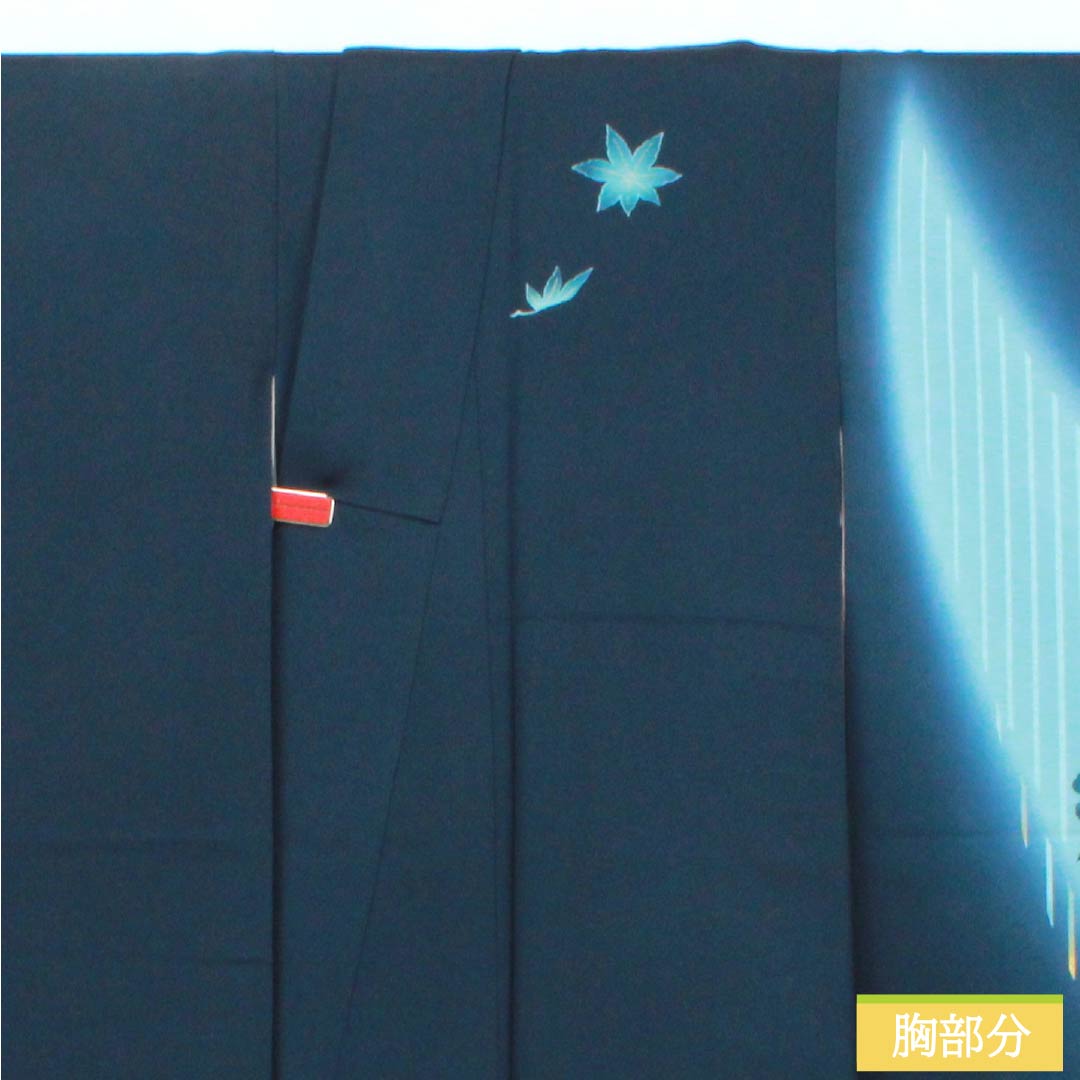 振袖 正絹 Aランク 身丈161cm 裄丈62.5cm 袷 印度藍色(いんどあいいろ) 京友禅 牡丹 紅葉 紺系 1113002833418