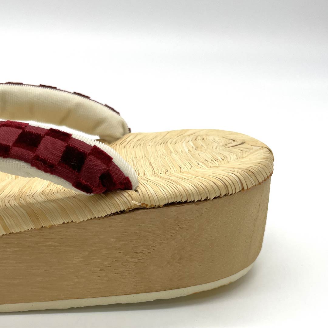 (Like New) New, Casual, Unused Zori Sandals with Tatami Mats, Checkered Pattern, Length 23cm, Size M, Beige, Product Number: 1122001271325