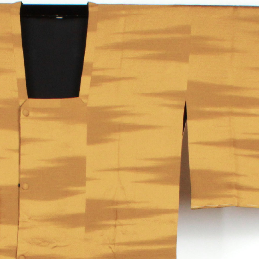 Michiyuki coat, length 99.5cm, sleeve length 68cm, warbler brown, reversible, haze pattern, pure silk, S rank, lined, yellow, 1117000232923