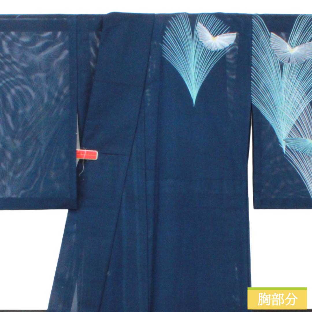 夏物 ポリエステル 付下げ Aランク 身丈155cm 裄丈62cm 濃紺色(のうこんいろ) 抽象模様 洗える着物 絽 紺系 1132005273318