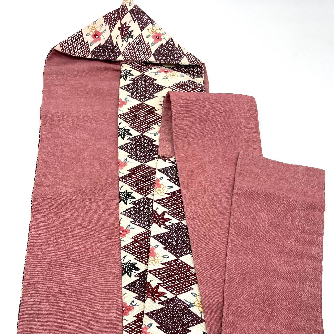 Nagoya Obi, Futari Shizukairo, Autumn Leaves, Floral Pattern, Matsukawabishi, Obi Length 320cm, Pure Silk, B Rank, Six-pass, Casual, Purple, 1124004734320, Nagoya Made