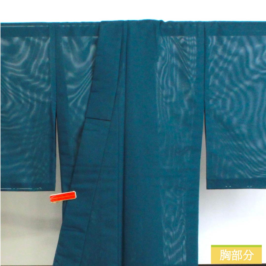 夏物 ポリエステル 色無地 Sランク 身丈161cm 裄丈64cm 深藍色(ふかあいいろ) 洗える着物 絽 青系 1132002882417