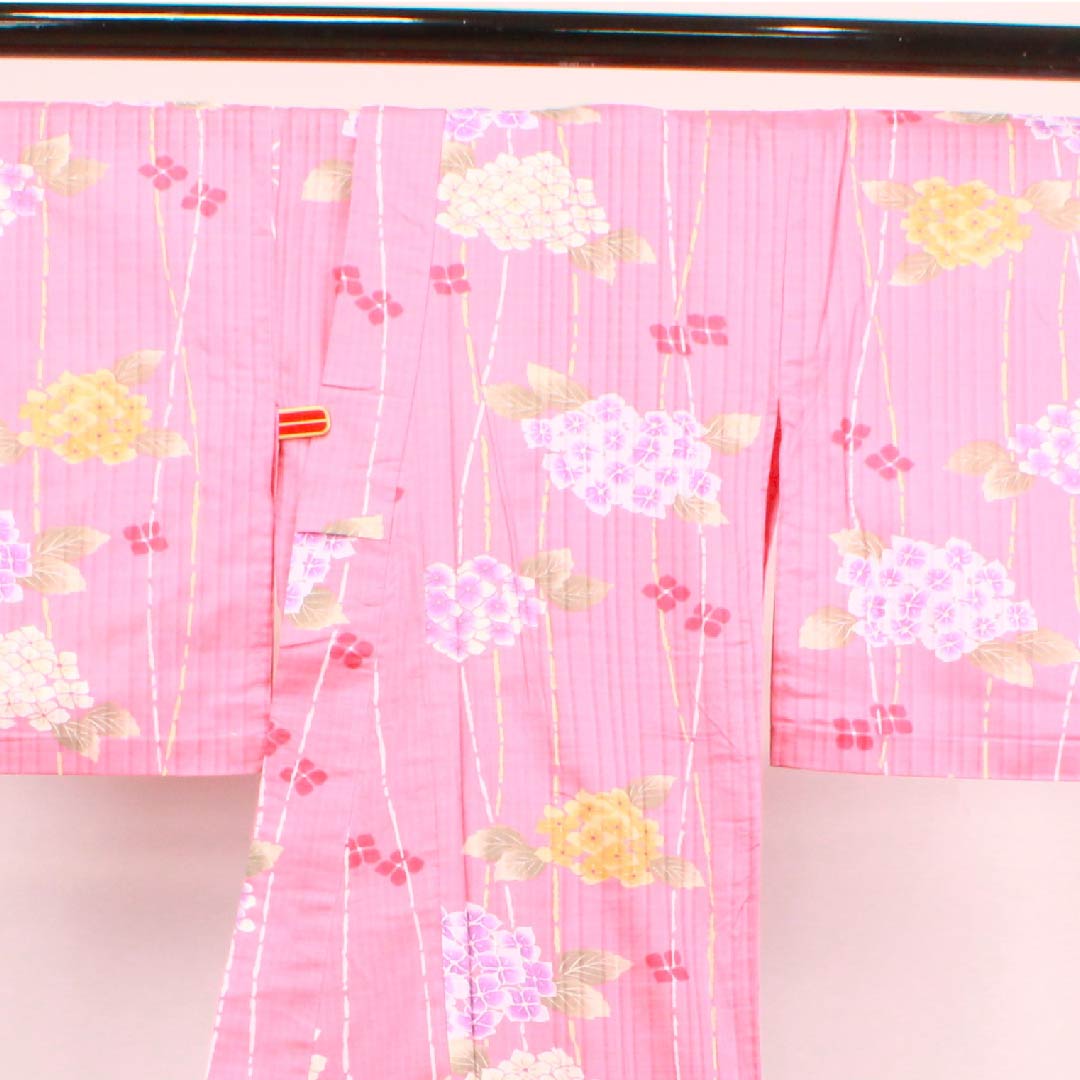 浴衣 長春色 紫陽花 木綿 Sランク 単衣 身丈167cm 裄丈66cm ピンク系 1118004212513