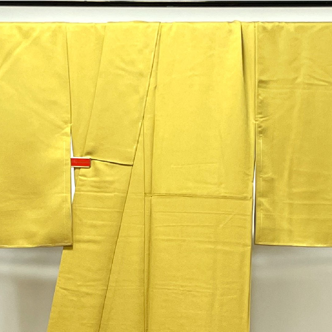Plain color polyester yellow lacquer color washable kimono plain color with basting threads unused sword and katabami length 160cm sleeve length 63.5cm lined S rank yellow 1114000712423
