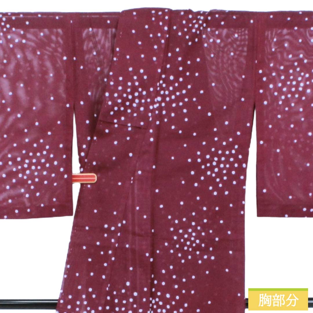 夏物 ポリエステル 小紋 Aランク 身丈162cm 裄丈63.5cm 壺菫色(つぼすみれいろ) ブロック柄 洗える着物 絽 紫系 1132003343420
