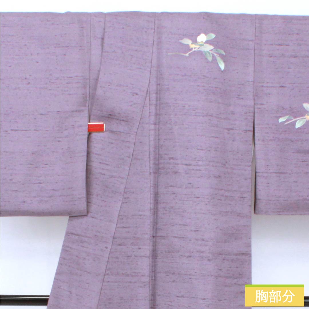 訪問着 正絹 Aランク 袷 身丈165.5cm 裄丈63cm 半色(はしたいろ) 京加賀友禅 付下げ 紬地 作家物 花 紫系 1112007503520