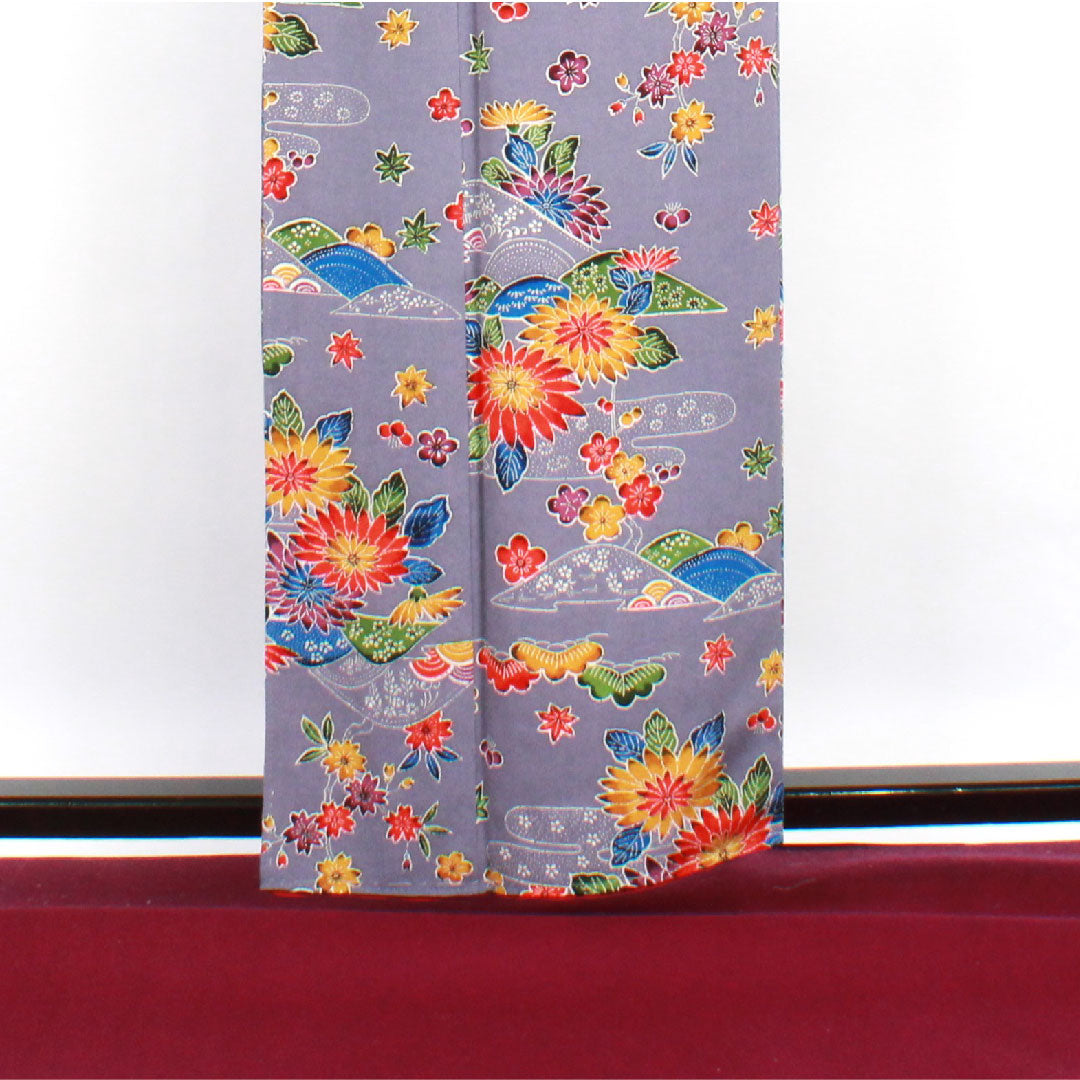 小紋 身丈158cm 裄丈66.5cm 袷 藤鳩羽色 型染 菊 正絹 Aランク 紫系 1115002413320