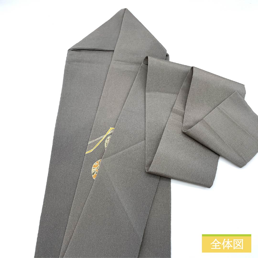 Nagoya obi, gray, crepe fabric, dyed obi, vegetable pattern, obi length 374cm, pure silk, S rank, point pattern, casual, gray, 1124007572322, Nagoya style