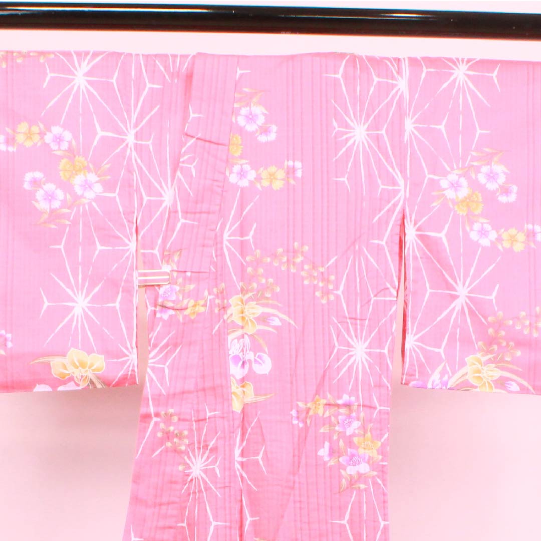 Yukata, Choshun-iro, Iris, Pink, Asanoha, Cotton, S-Rank, Single Layer, Length 167cm, Sleeve Length 66cm, Pink, 1118004202513