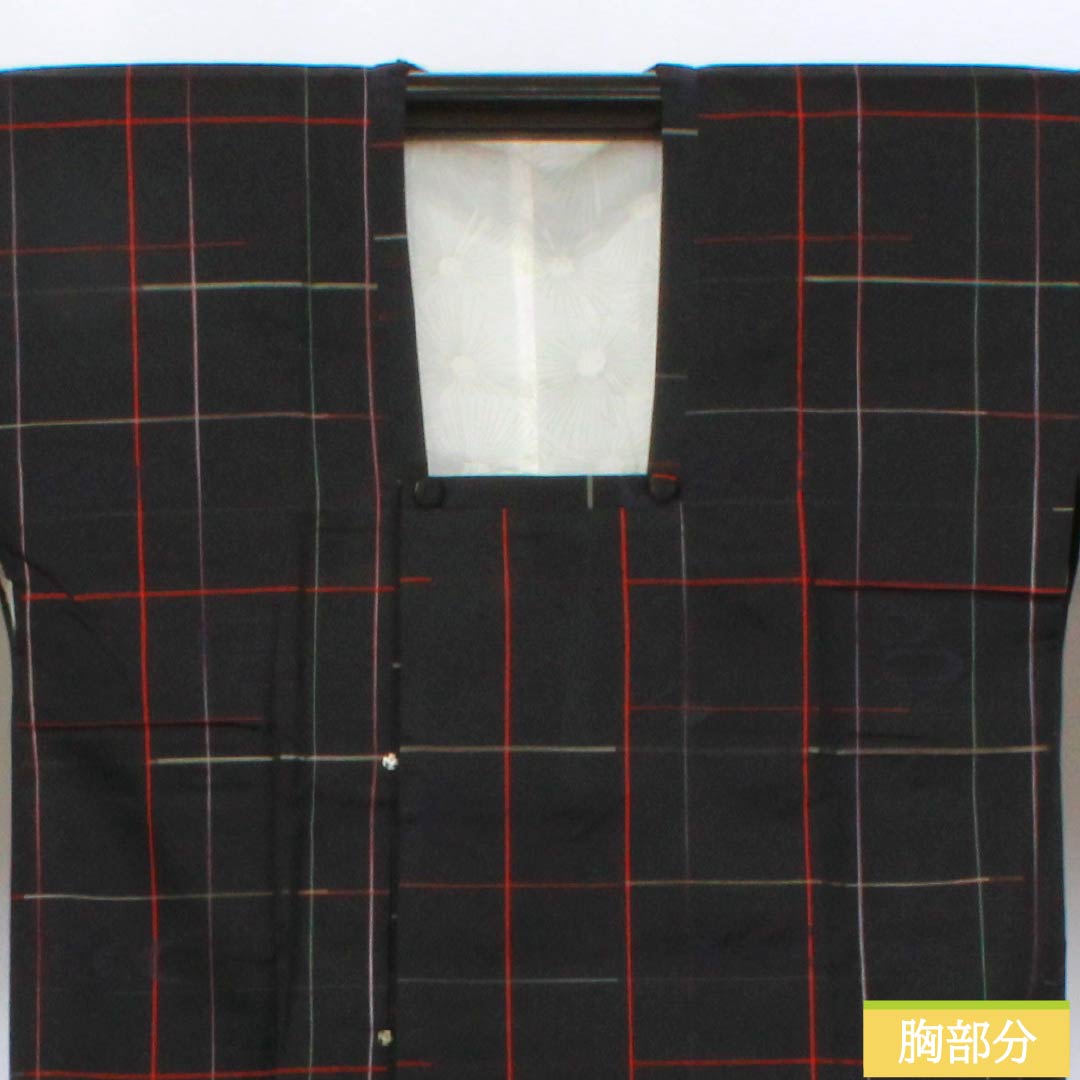 道行コート ポリエステル Sランク 身丈84cm 裄丈65cm 格子 単衣 黒系 1117001342910