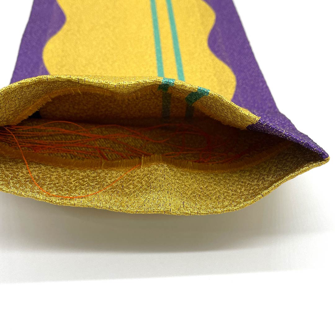 (未仕立)半幅帯 ポリエステル 黄櫨色(はじいろ) 幾何学模様 波 帯丈340cm 黄系 Aランク 1125000883323