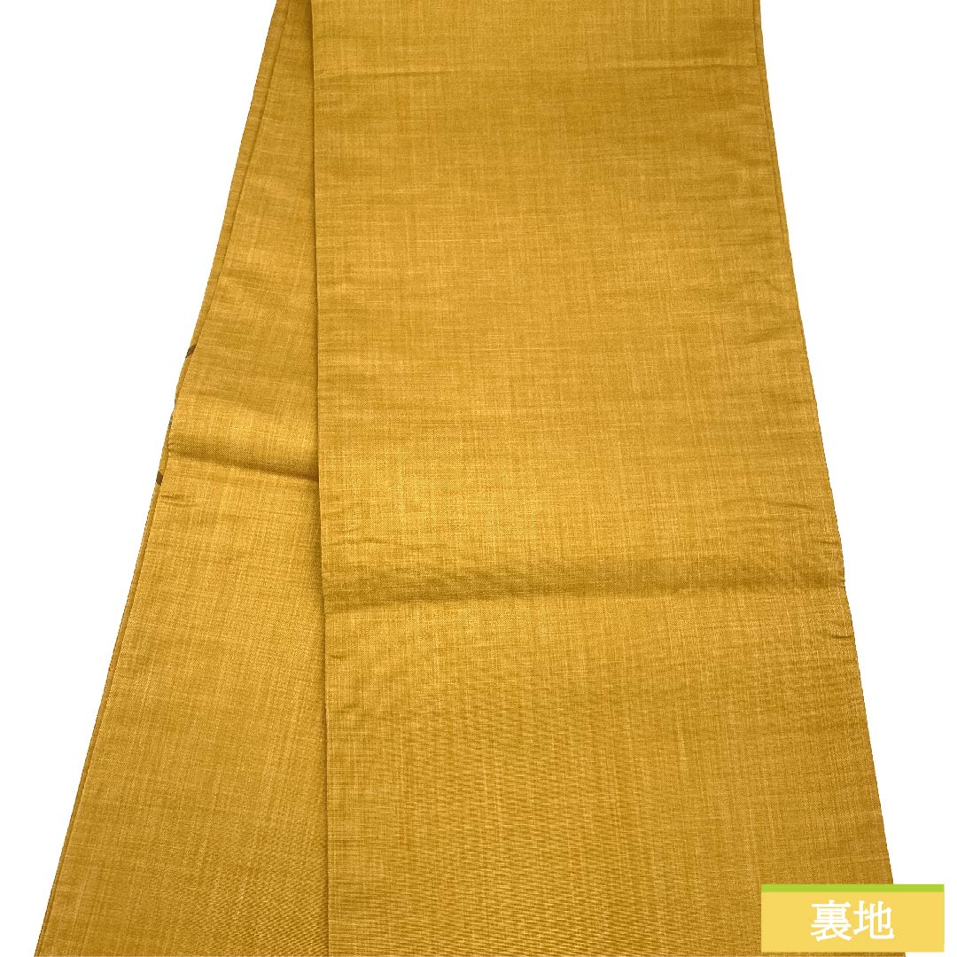 袋帯 枇杷茶色(びわちゃいろ) 丸紋 野菜 帯丈420cm 正絹 Sランク 六通 カジュアル 黄系 1123010422323