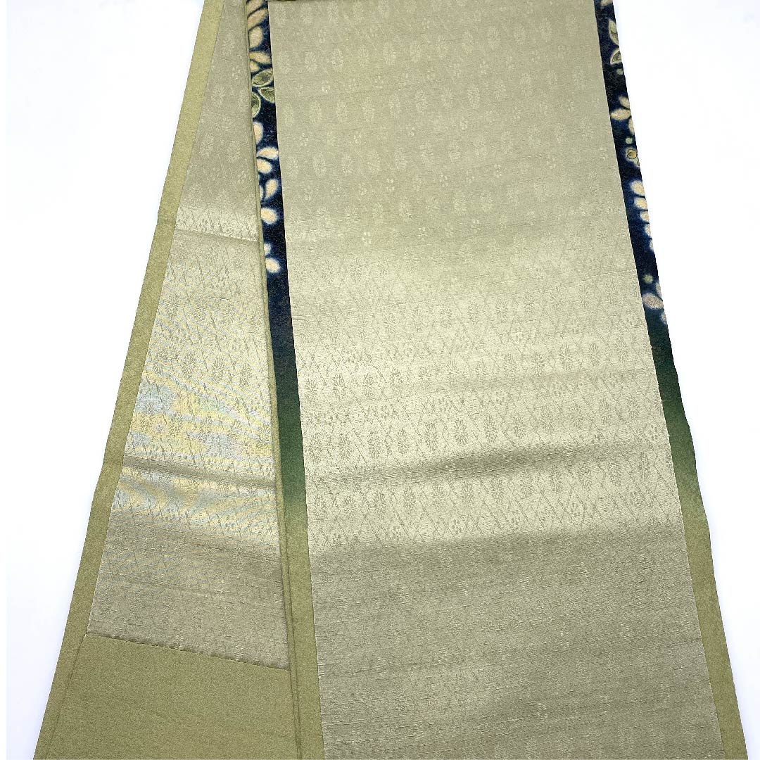 袋帯 島松鼠色(しままつねずいろ) 利休色(りきゅういろ) 辻ヶ花 帯丈456cm 正絹 Aランク ポイント柄 フォーマル 緑系 1123007523419