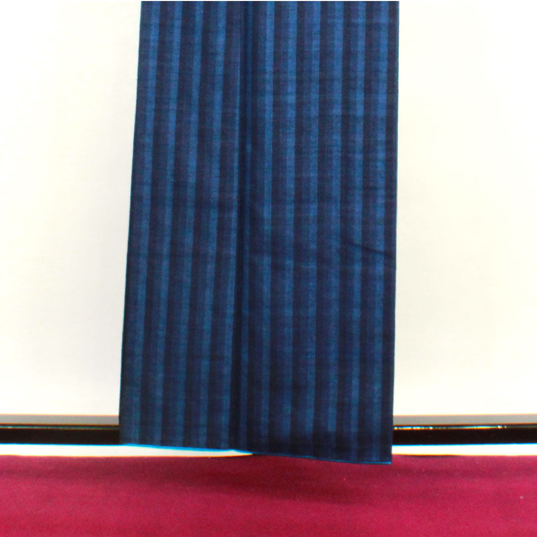 紬 身丈158.5cm 裄丈62.5cm 真綿 縞 正絹 Aランク 袷 紺系 1116002113318