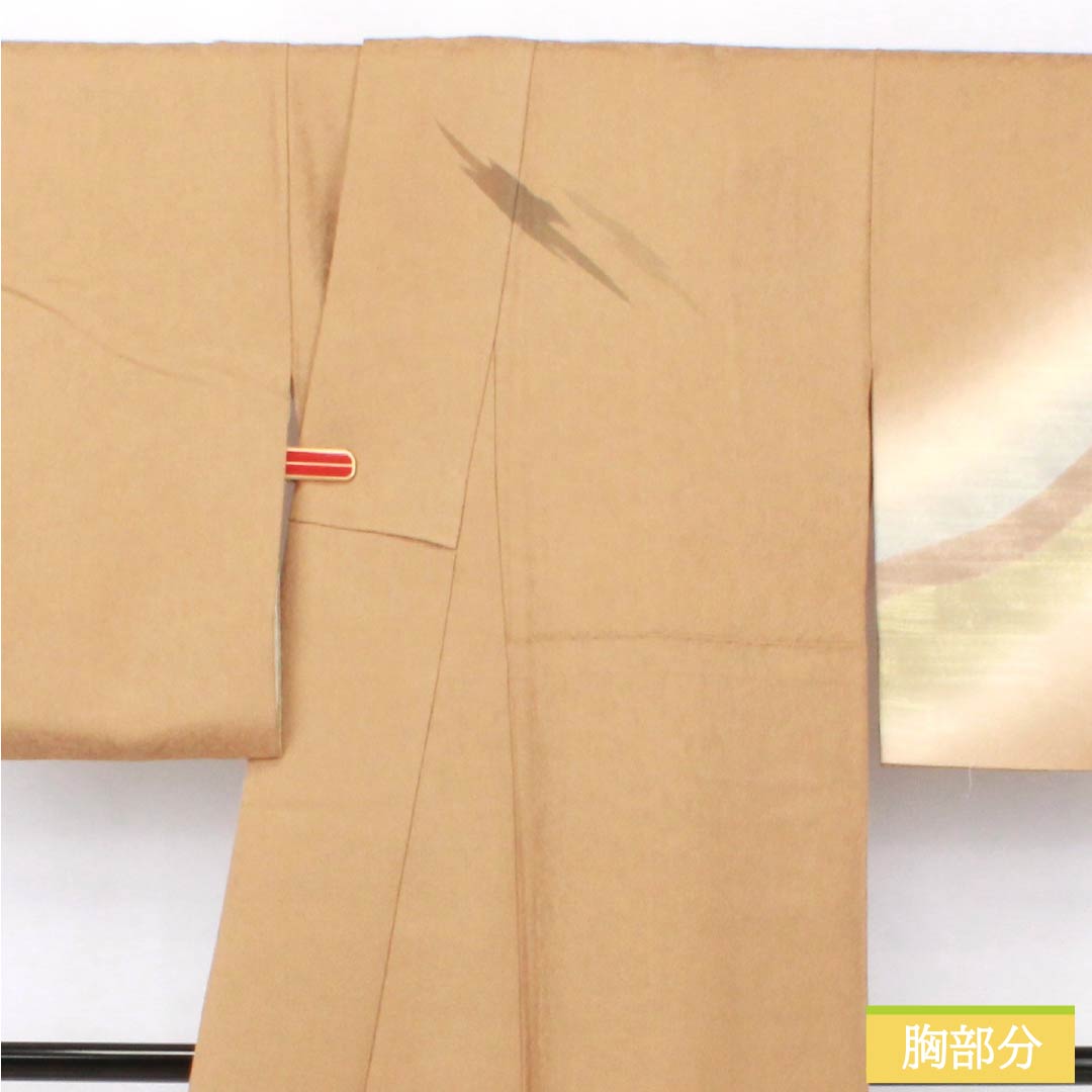 訪問着 正絹 Aランク 袷 身丈164.5cm 裄丈63cm 淡朽葉色(うすくちばいろ) 抽象模様 ベージュ系 1112007463425