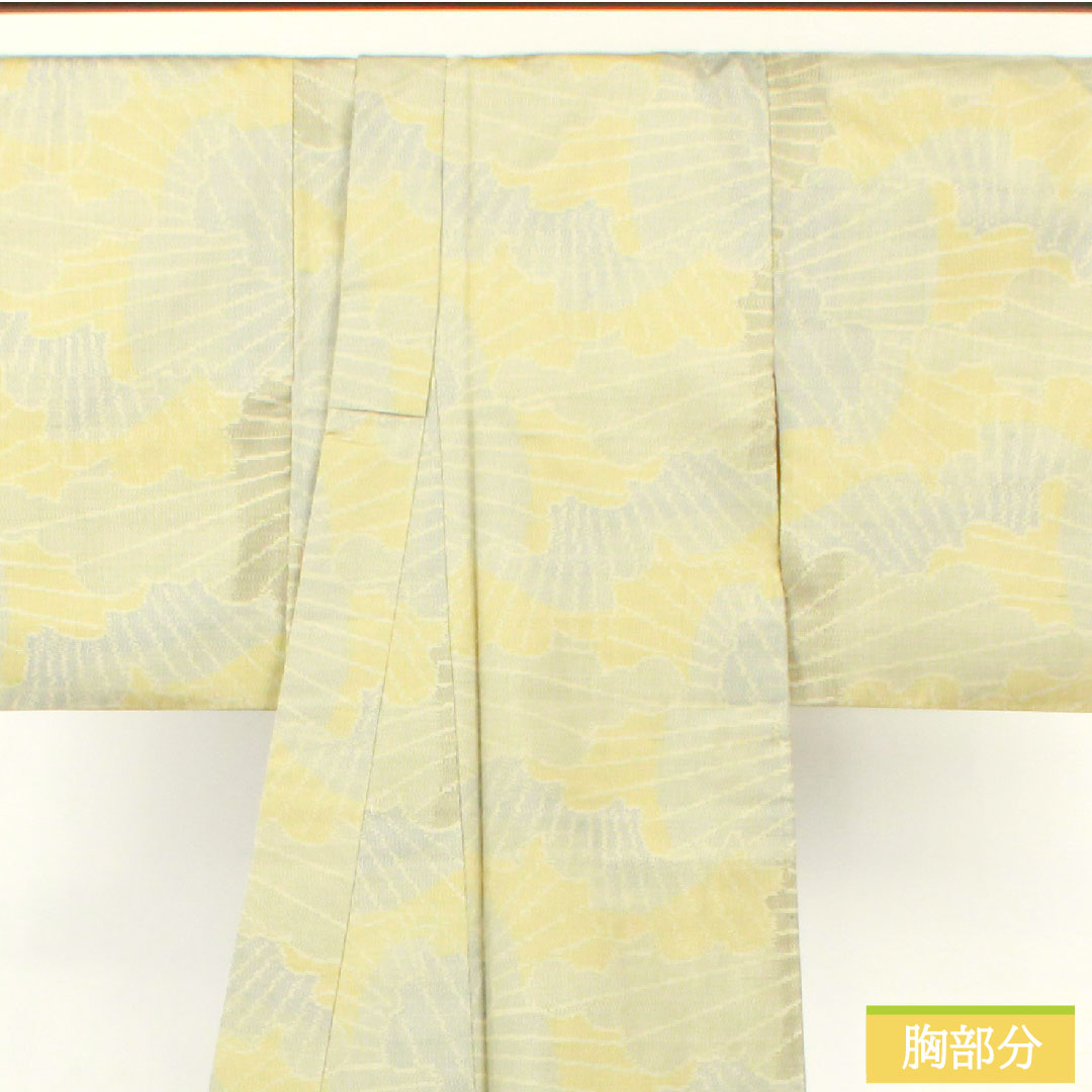 Silk pongee, Length 160cm, Sleeve length 62.5cm, Rikyu white brown, Oshima pongee, Weft-to-weave kasuri, Abstract pattern, S rank, Lined, Gray, 1116003652422