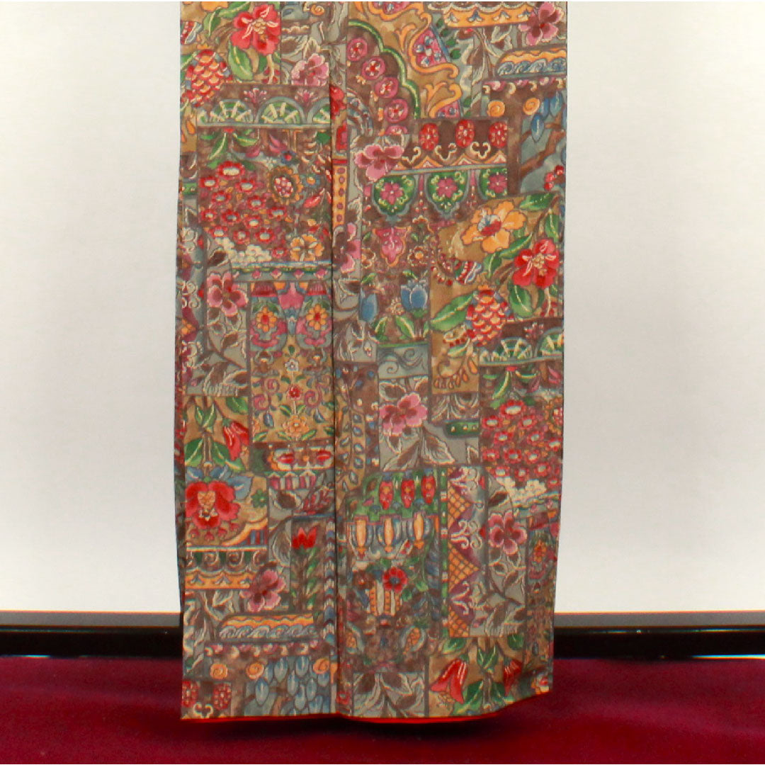 小紋 身丈160cm 裄丈62cm 袷 更紗模様 正絹 Aランク グラデ 1115002303499