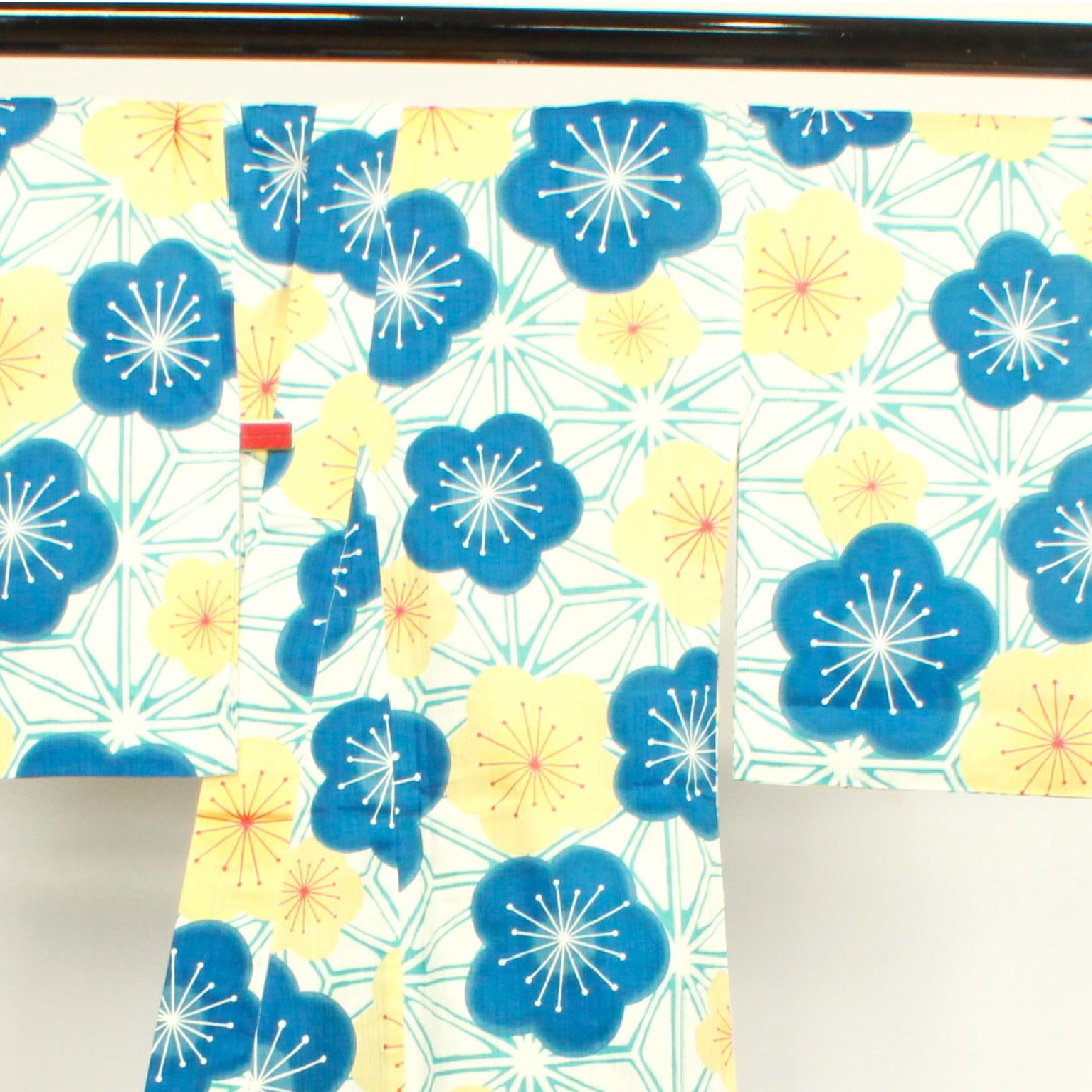 浴衣 山本彩ブランド 梅 麻の葉 木綿 Sランク 単衣 身丈167.5cm 裄丈68.5cm 白系 1118003972511