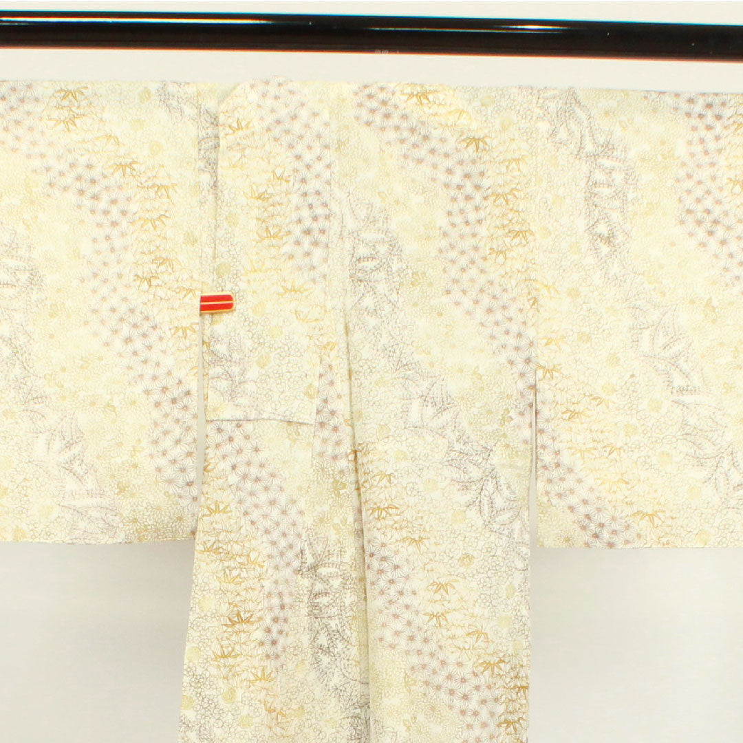 Summer pure silk komon length 161.5cm sleeve length 61.5cm milky white chrysanthemum hemp leaf bamboo silk A rank cream 1132001333415