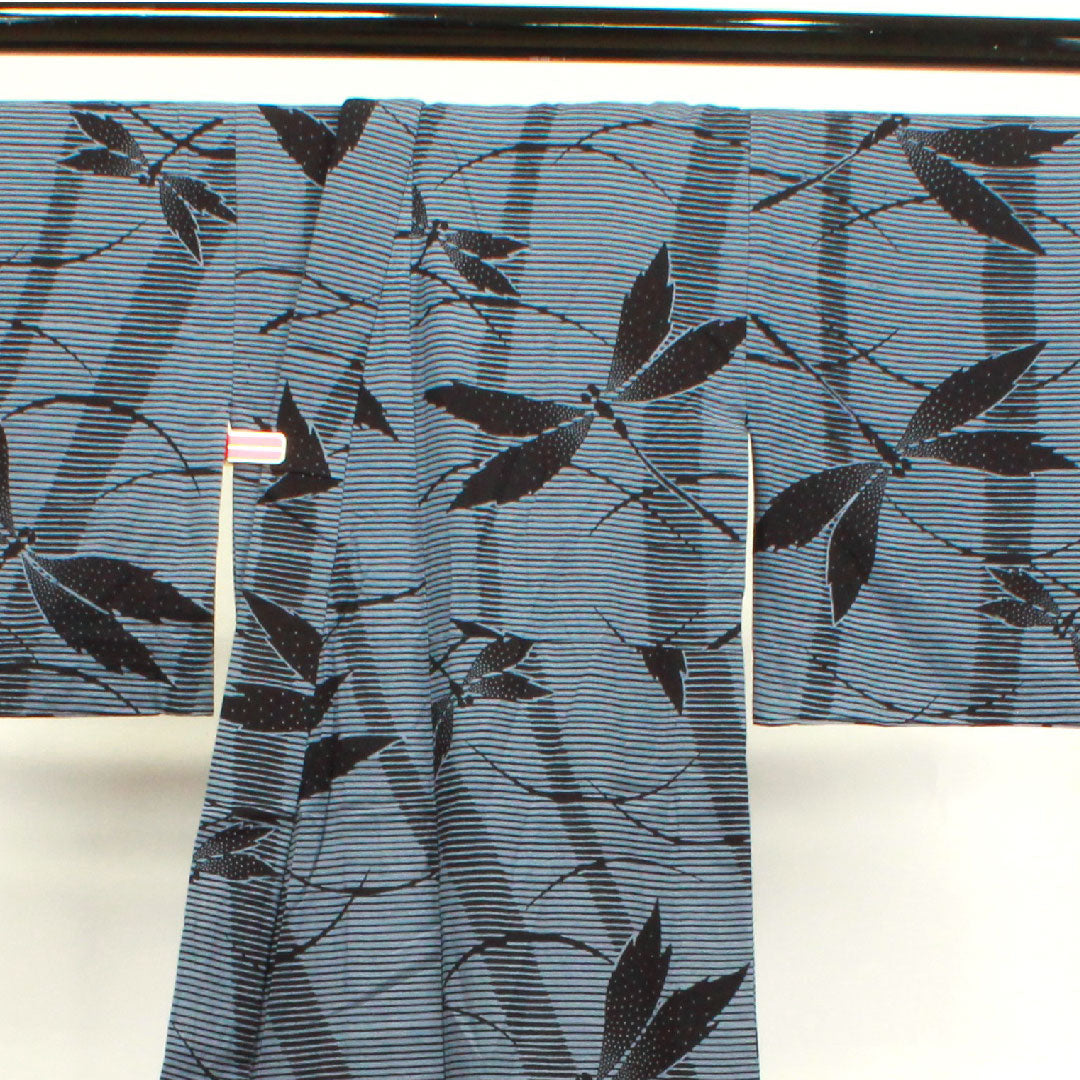 浴衣 灰青色 トンボ 木綿 Sランク 単衣 身丈145.5cm 裄丈64.5cm グレー系 1118003892122